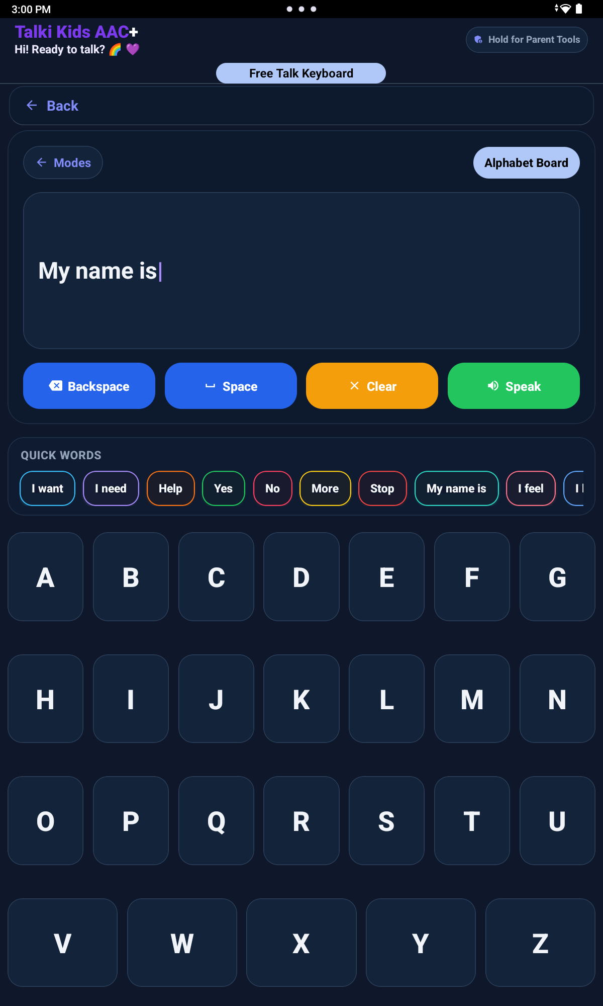 Alphabet Board with letter-by-letter spelling support